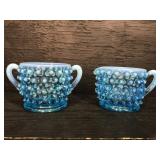 PR OF MINI CREAM & SUGAR FENTON BLUE OPALESCENT