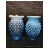 PR OF BLUE FENTON OPALESCENT HOBNAIL MINI BUD