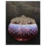 CRANBERRY FENTON OPALESCENT HOBNAIL POWDER DISH