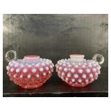 FENTON CRANBERRY OPALESCENT HOBNAIL FINGER CANDLE