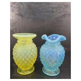 FENTON OPALESCENT HOBNAIL TOPAZ AND BLUE BUD VASE