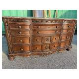 HEAVY CARVED CHERRY DRESSER WITH MARBLE TOP