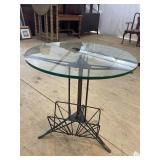 MIDCENTURY IRON AND GLASS TOP MAGAZINE TABLE