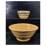 2 YELLOWWARE BOWLS