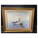 OIL ON BOARD FISHING BOAT PAINTING