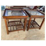 PR OF CHERRY MODERN GLASS TOP END TABLES