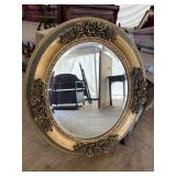OVAL WOOD AND POLYFOAM ORNATE BEVELED MIRROR