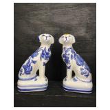 PR OF PORCELAIN BLUE AND WHITE DOGS