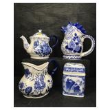 4 PC PORCELAIN BLUE AND WHITE LOT
