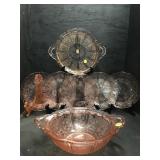 7 PC LOT OF PINK CHERRY BLOSSOM DEPRESSION GLASS
