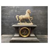 ANTIQUE MANTLE CLOCK WITH HORSE TOP