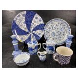 9 PC CONTEMPORARY BLUE AND WHITE PORCELAIN LOT