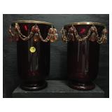 PR OF PIGEON BLOOD VASES WITH CRYSTAL PRISM