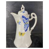 OLDER HAND PAINTED JAPAN BUTTERFLY CHOCOLATE POT.