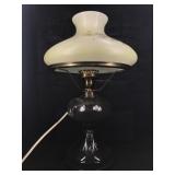 OIL LAMP WITH PAINT DECORATED SHADE