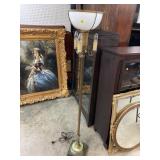 BRASS AND ONYX FLOOR LAMP WITH MILK GLASS SHADE