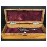 SMALL WOODEN DOVETAIL BOX & STERLING HANDLE