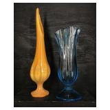 2 TALL ART GLASS VASES