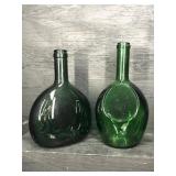 PR OF GREEN GLASS DECORATOR BOTTLES