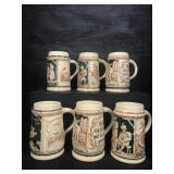 6 GREEN & WHITE GERMAN STEINS