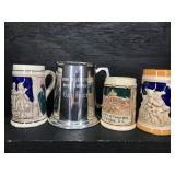 4 PC LOT OF GERMAN STEINS AND 1 PEWTER MUG