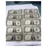 LOT OF 10 1935 1957 $1 SILVER CERTIFICATES