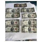 LOT OF 9 $2 RED SEAL 1953 NOTES