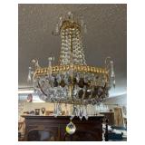 SMALL CRYSTAL AND BRASS CHANDELIER