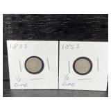 TWO 1853 SILVER SEATED HALF DIMES