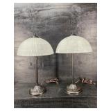 PAIR OF GLASS SHADE DECORATOR TABLE LAMPS