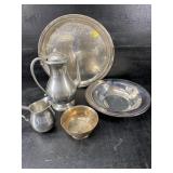 5 PC LOT OF PEWTER AND SILVER PLATE