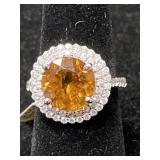 14K WHITE GOLD CITRINE AND DIAMOND RING