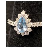 14K WHITE GOLD AQUAMARINE AND DIAMOND CUSTOM RING