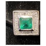 18K WHITE GOLD EMERALD AND DIAMOND CUSTOM RING