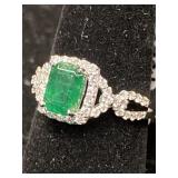 PLATINUM EMERALD AND DIAMOND CUSTOM RING