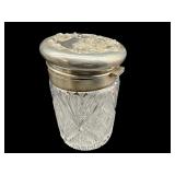 ANTIQUE CUT CRYSTAL STERLING LID DRESSER JAR