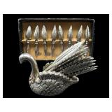 SILVER PLATED SWAN COCKTAIL PICK HOLDER & CORN
