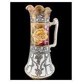 ANTIQUE HAND PAINTED JAPAN LARGE PITCHER