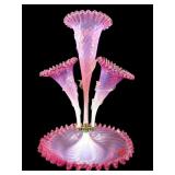 TALL VICTORIAN ENGLISH CRANBERRY RIGAREE 3 HORN