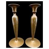 PR OF ANTIQUE BRONZE TALL CANDLESTICKS