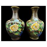 TWO 15 IN BROWN CLOISONNE VASES