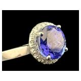 14K TANZANITE & DIAMOND HALO RING