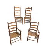 RARE 4 WALNUT LADDER BACK ANTIQUE CHAIRS