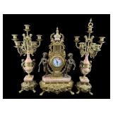 3 PC ORNATE ITALIAN MARBLE, BRASS, AND BRONZE