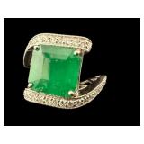 PLATINUM RARE RUSSIAN EMERALD AND DIAMOND RING