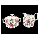 ANTIQUE HAND PAINTED PORCELAIN CREAMER & SUGAR