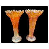 2 FENTON MARIGOLD CARNIVAL APRIL SHOWERS VASES