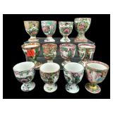 LOT OF 12 ROSE MEDALLION PORCELAIN EGG CUPS