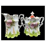 ANTIQUE HAND PAINTED ROSES PORCELAIN CREAMER &