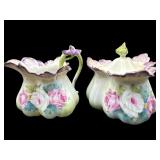 ANTIQUE PORCELAIN HAND PAINTED CREAMER & SUGAR SET